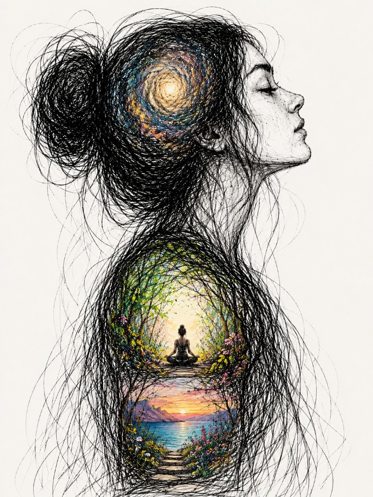 Ilustração — mundos interiores em silhueta